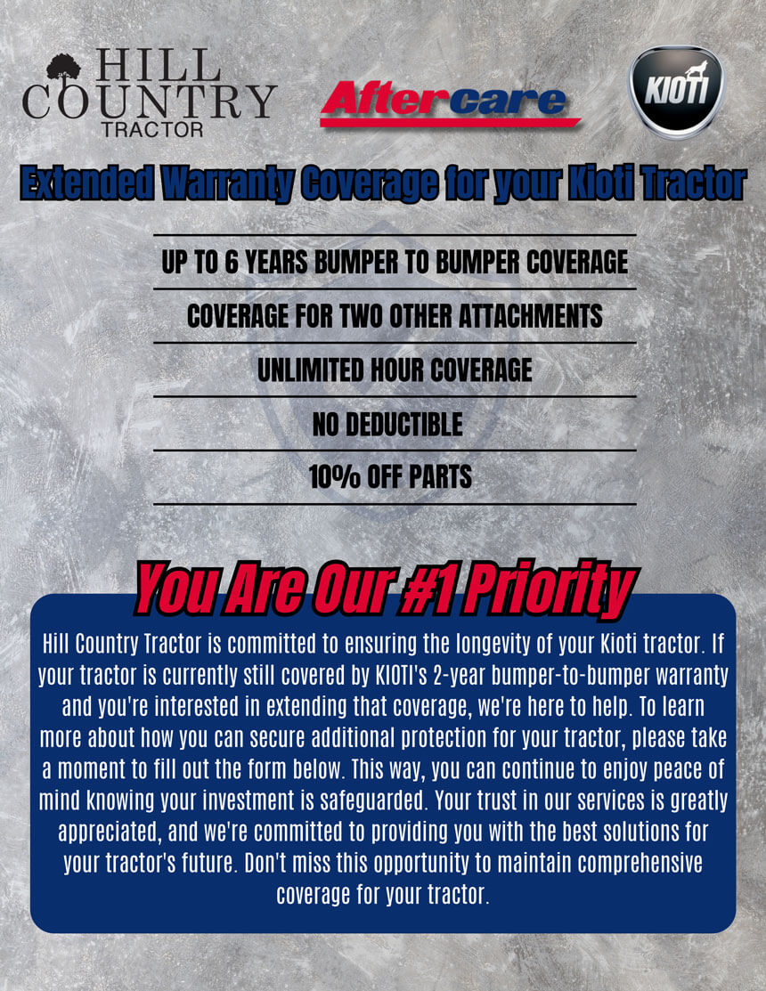 Kioti Aftercare - Extended warranty coverage for your Kioti Tractor
